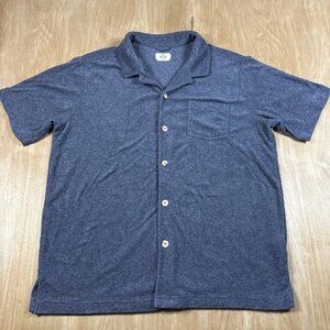 Marine Layer Shirt Mens Blue Terry Button Up Short Sleeve Pocket Beach Size L